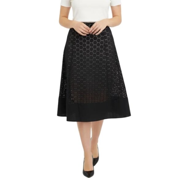 Grace Dane Lewis Cotton Eyelets Flare Skirt Lined Black Side Zip Womens Size 8 - Picture 1 of 6
